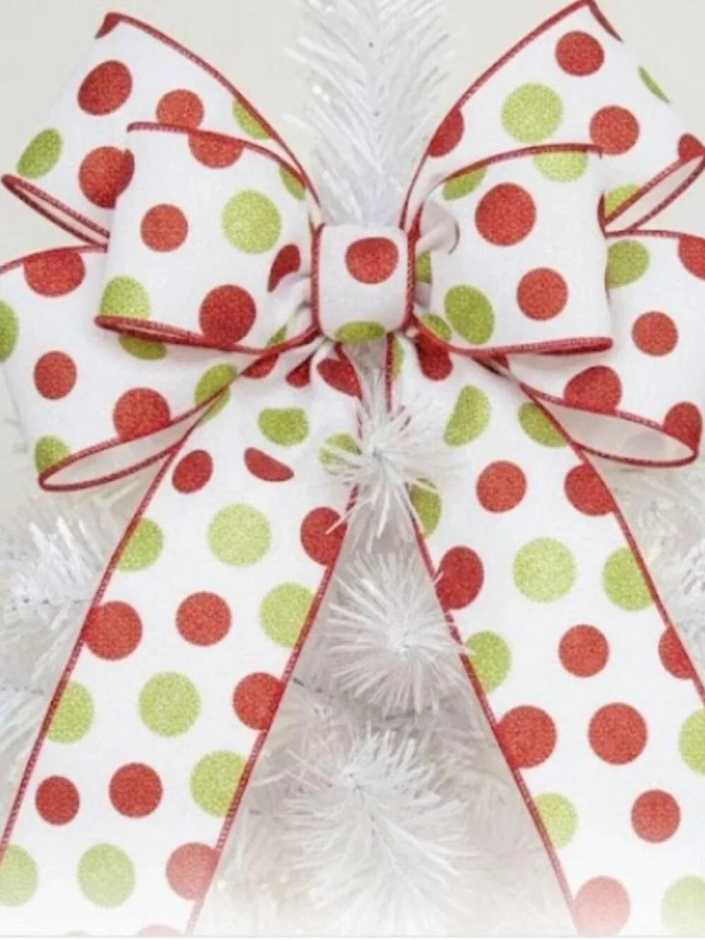 2.5 inch Green and Red Glittered Polka Dots Wired Christmas Ribbon Crafts
